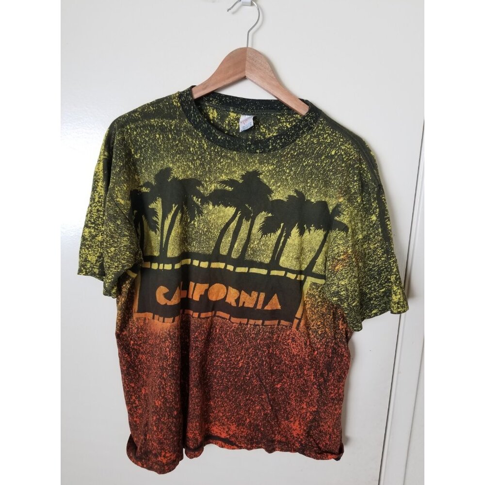 Vintage 80s Styled in California orange yellow single stitch MI USA t shirt